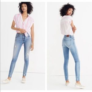 Madewell 9" High-Rise Skinny Jeans Destructed-Hem Light wash Pale Indigo sz 23P
